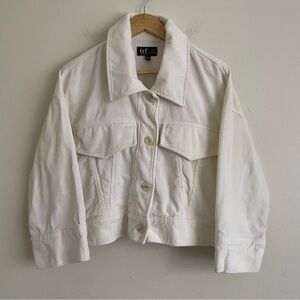 Zara White Cropped Corduroy Jacket with Wide Sleeves Trendy & Chic Size S/M